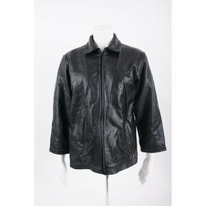 Vintage Gap Womans Black Leather Jacket Coat Size L Full Zip Collared Biker Moto